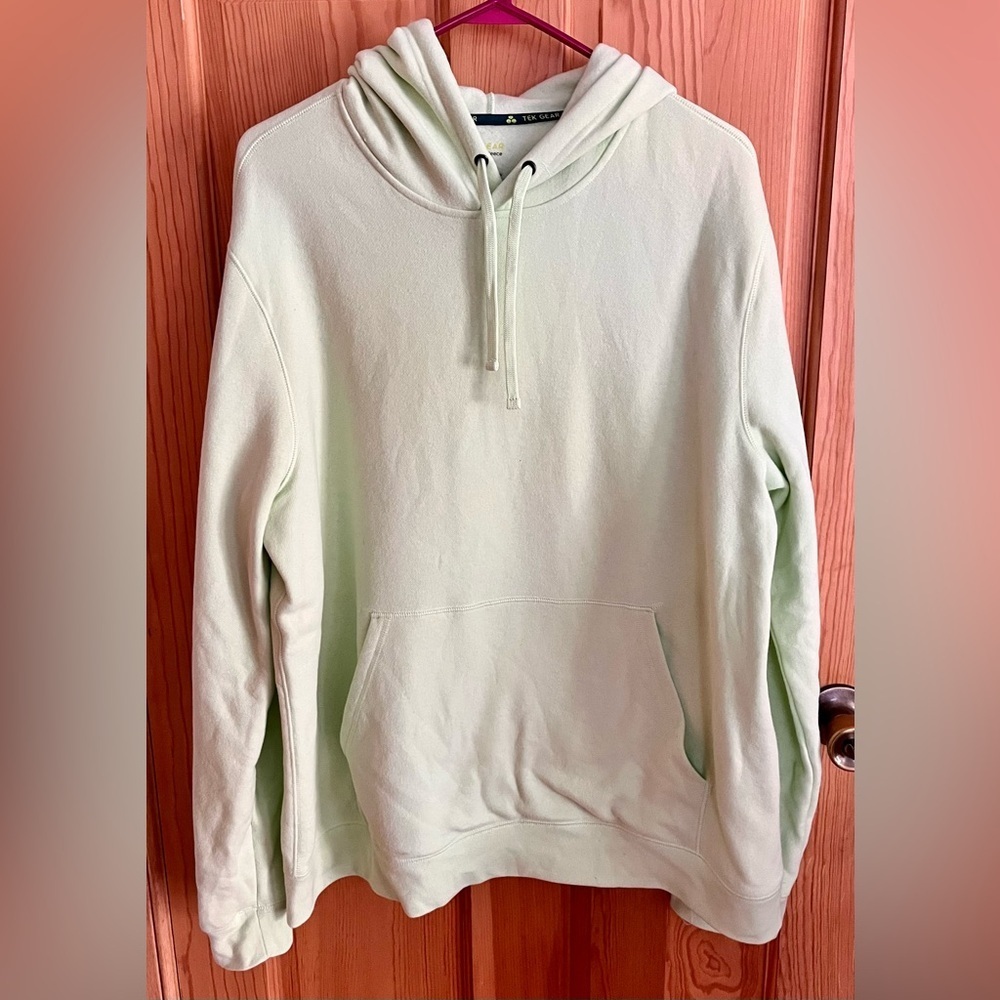 Tek Gear Ultrasoft Fleece Hoodie Pastel Green Cotton Blend Popover Sweatshirt XL